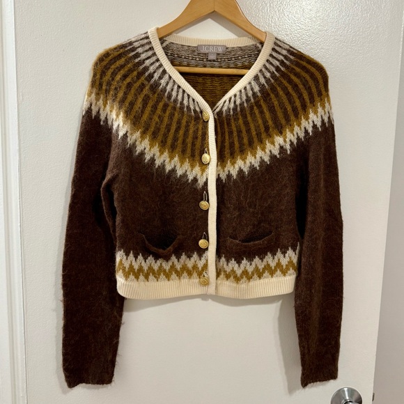 J. Crew Brown and Cream Fair Isle Cardigan Sweater in Brushed Yarn - Picture 4 of 7